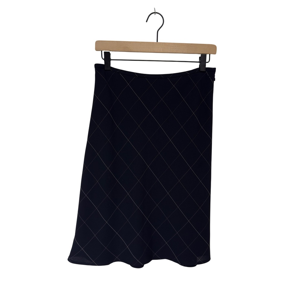 Anne Klein Windowpane A-Line Midi Skirt | Navy Preppy Office Core Classic